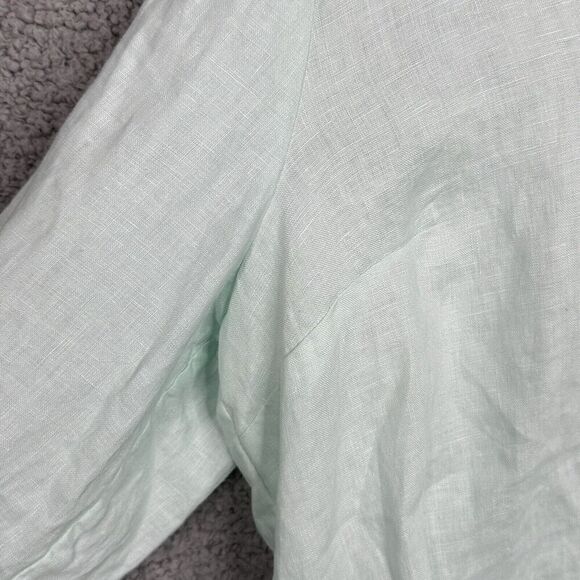 Talbots Top Shirt Linen Womens Mint Green Size XL Long Sleeve Classic Summer - Picture 7 of 11